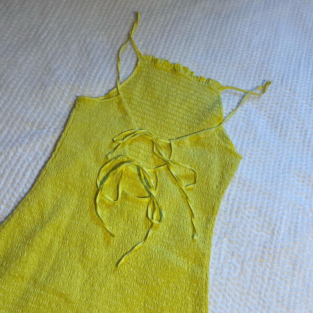 Free People | Lyla Smocked Open Back Strappy Mini Dress in Blazing Yellow | NWT - Picture 6 of 14